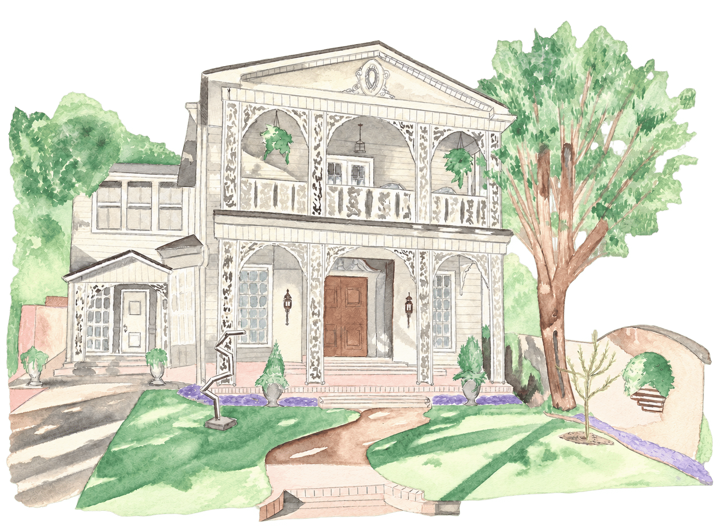 Watercolor of the URBANherbal shop and garden